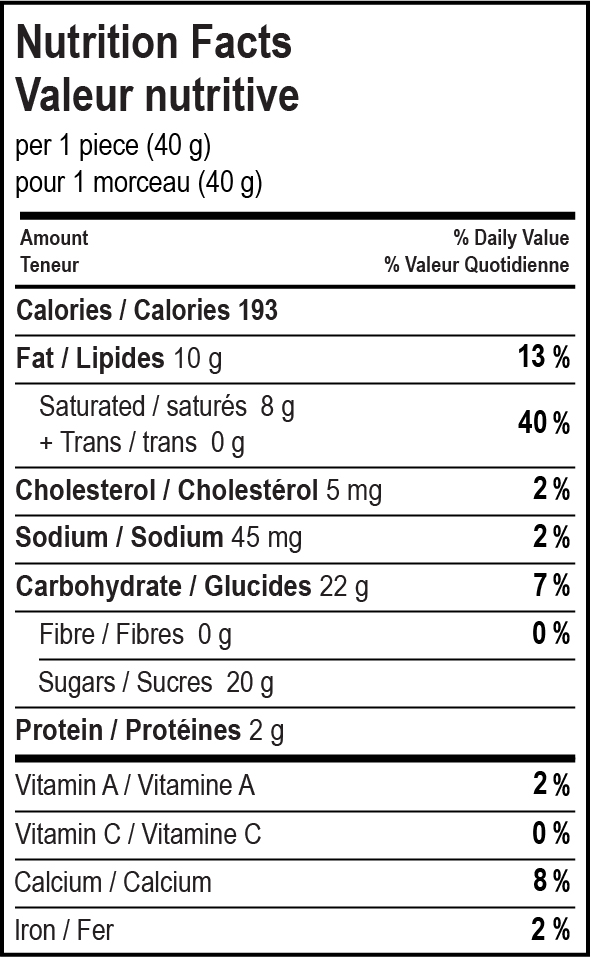 nutrition facts table for Caramel Macchiato Bomb