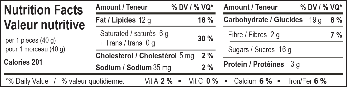 nutrition facts table for Chunky Peanut Butter Bomb