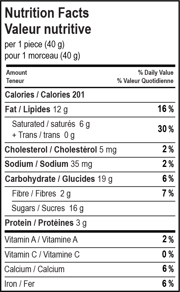 nutrition facts table for Chunky Peanut Butter Bomb