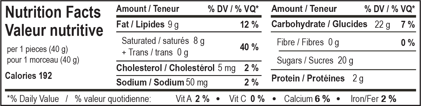 nutrition facts table for Cookies & Cream Bomb