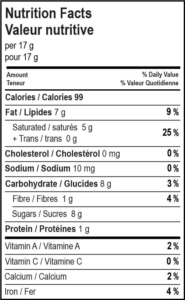 nutrition facts table for Citrus Orange Meltdown