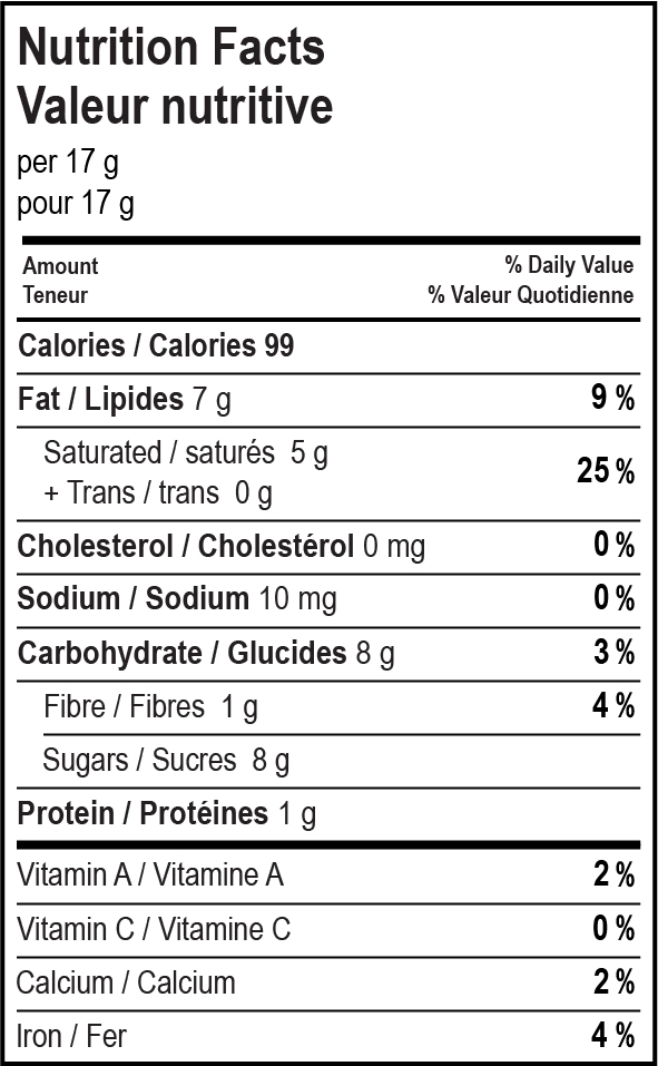 nutrition facts table for Dark Raspberry Meltdown