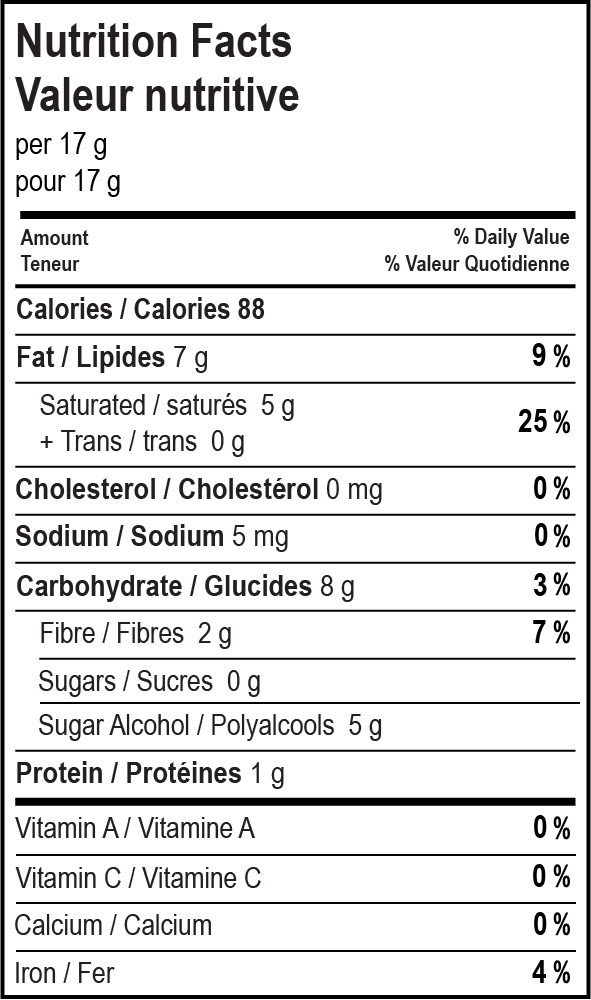 nutrition facts table for No Sugar Added Meltdown