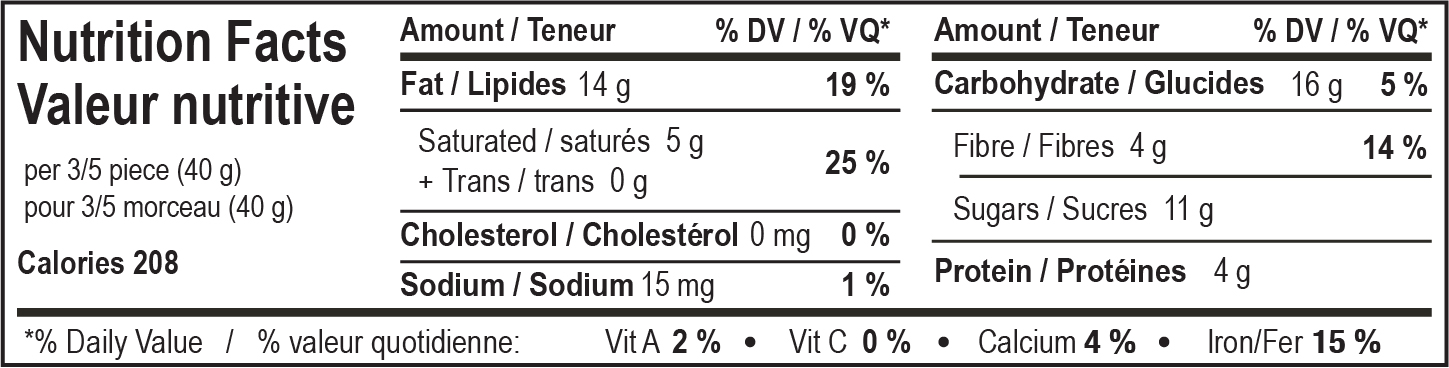 nutrition facts table for Dark Almond Mogul