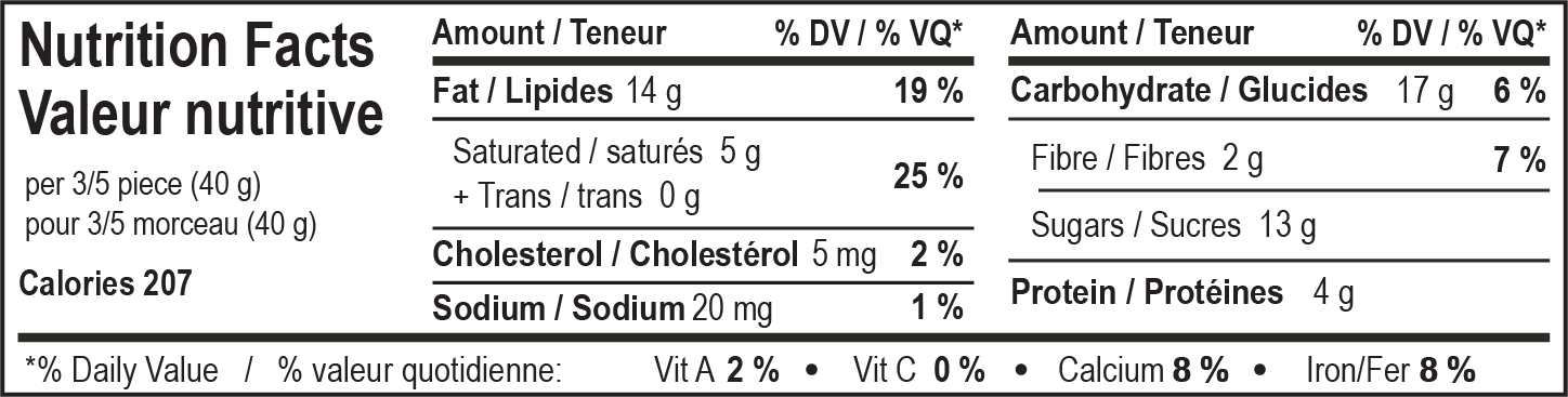 nutrition facts table for Milk Almond Mogul