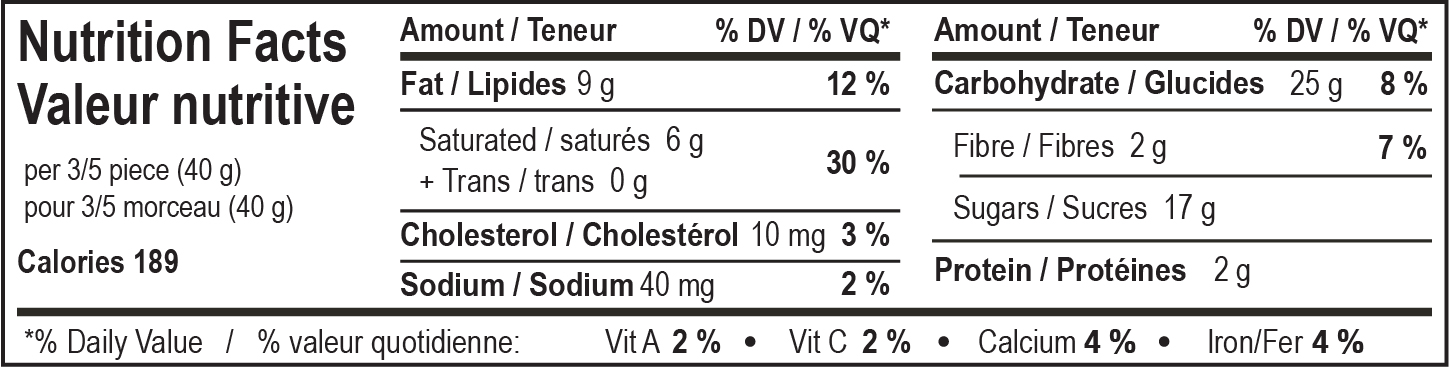 nutrition facts table for Milk Caramel Apple Mogul