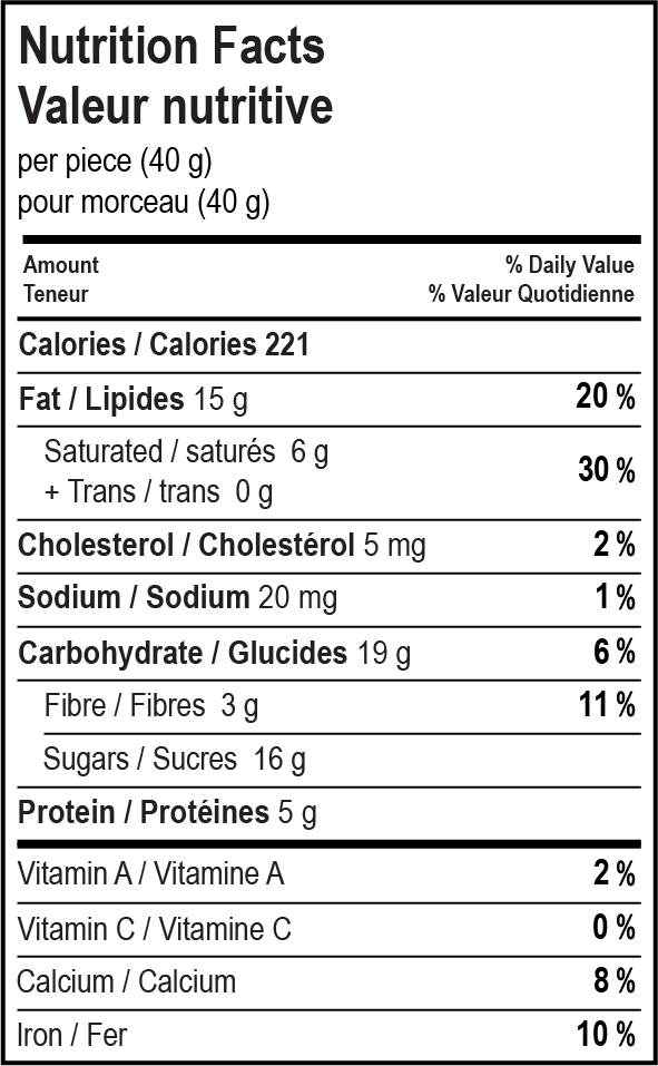 nutrition facts table for Milk Almond Ridge