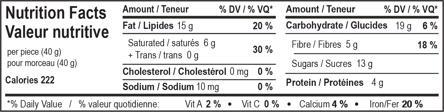 nutrition facts table for Dark Almond Ridge