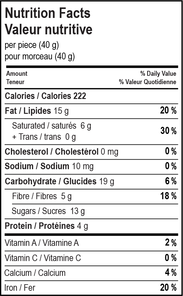 nutrition facts table for Dark Almond Ridge