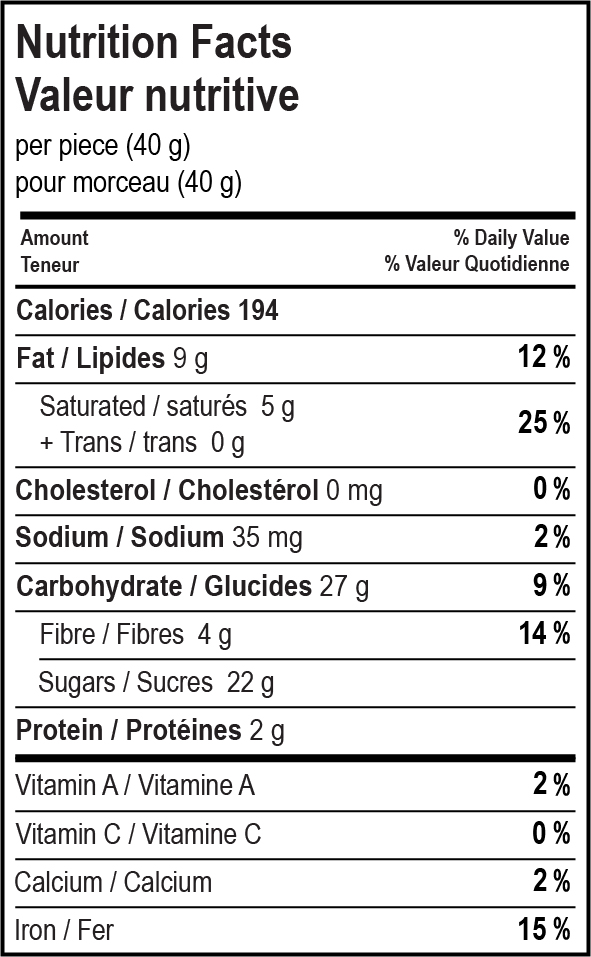 nutrition facts table for Dark Ginger Ridge