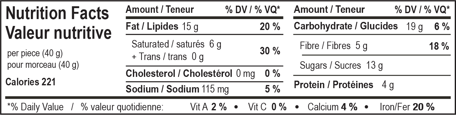 nutrition facts table for Dark Sea Salt Almond Ridge