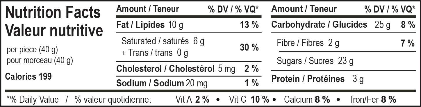 nutrition facts table for Milk Berry Ridge