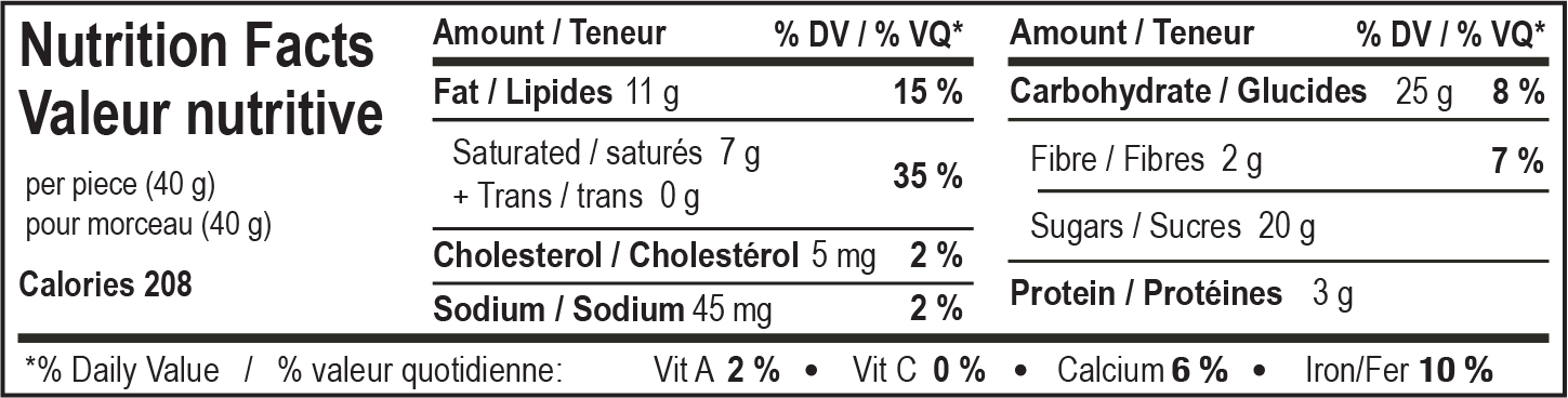 nutrition facts table for Rice Krispies Ridge