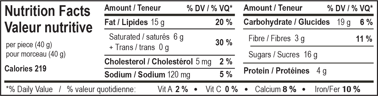 nutrition facts table for Milk Sea Salt Almond Ridge