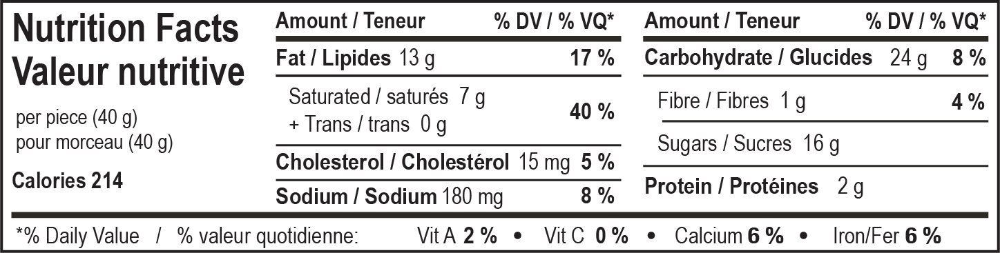 nutrition facts table for Milk Sea Salt Toffee Ridge