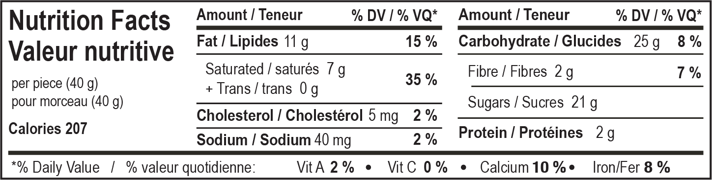 nutrition facts table for S'more Ridge