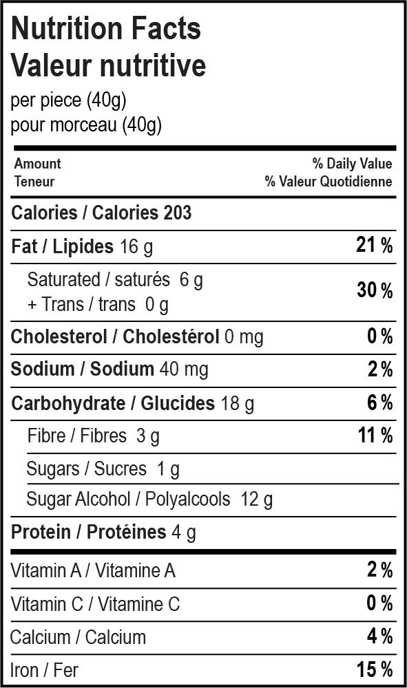 nutrition facts table for No Sugar Added Dark Almond Ridge