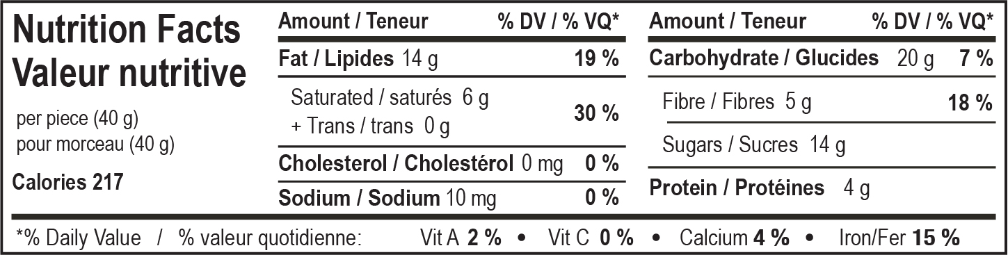 nutrition facts table for Dark Rocky Road Ridge